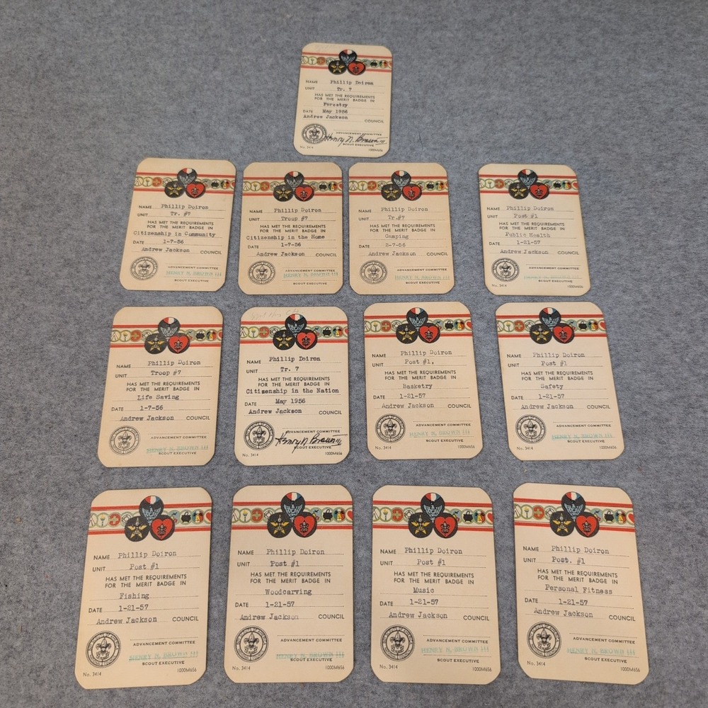 Vintage 1956-1957 Boy Scouts of America Merit Badge Certificates Lot of 13 BSA - Picture 1 of 2